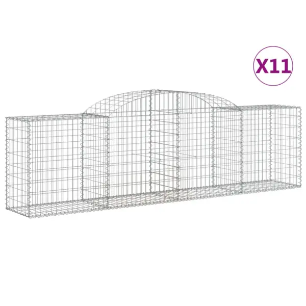 Kaarekujulised gabioonkorvid aiaseinaks, 11 tk, tsingitud raud, hõbedane, 300 x 50 x 80/100 cm – 2