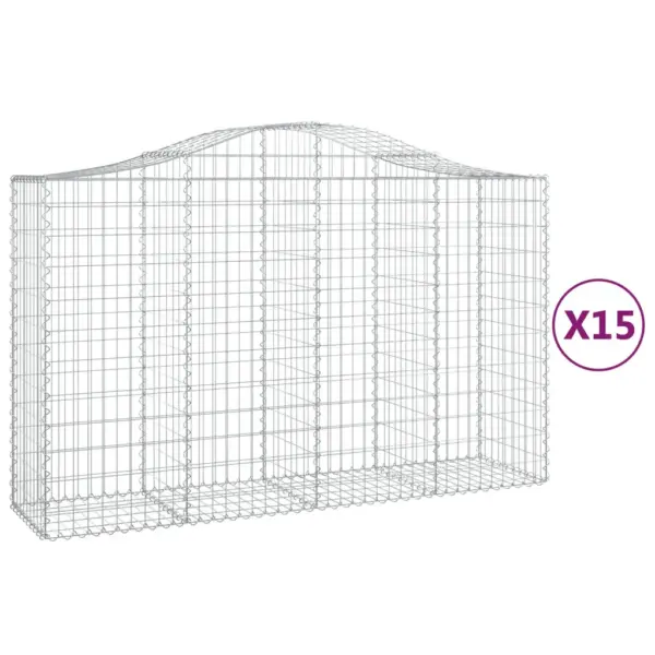Kaarekujulised gabioonkorvid aiaseinaks, 15 tk, 200 x 50 x 120/140 cm, tsingitud raud, hõbedane - 2