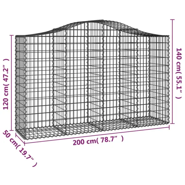 Kaarekujulised gabioonkorvid aiaseinaks, 15 tk, 200 x 50 x 120/140 cm, tsingitud raud, hõbedane - 6