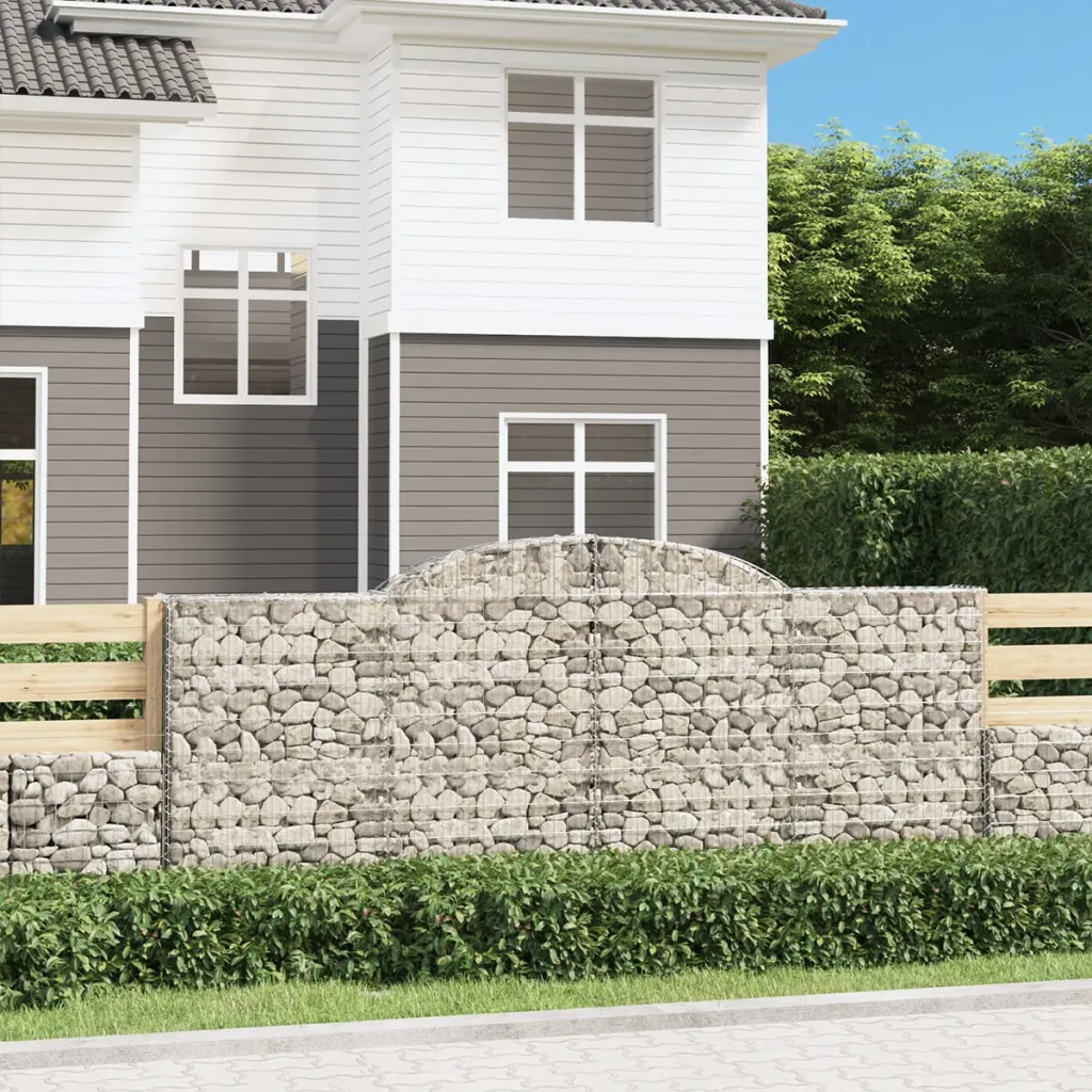 Kaarekujulised gabioonkorvid aiaseinaks, 15 tk, tsingitud raud, hõbedane, 300 x 30 x 120/140 cm