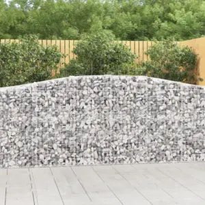 Kaarekujulised gabioonkorvid aiamüürile, 15 tk, tsingitud raud, hõbedane, 400 x 50 x 100/120 cm