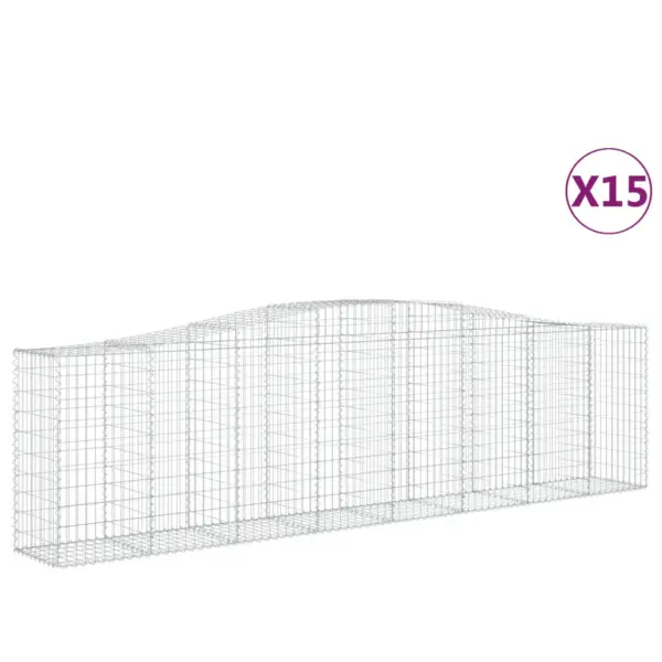 Kaarekujulised gabioonkorvid aiamüürile, 15 tk, tsingitud raud, hõbedane, 400 x 50 x 100/120 cm – 2