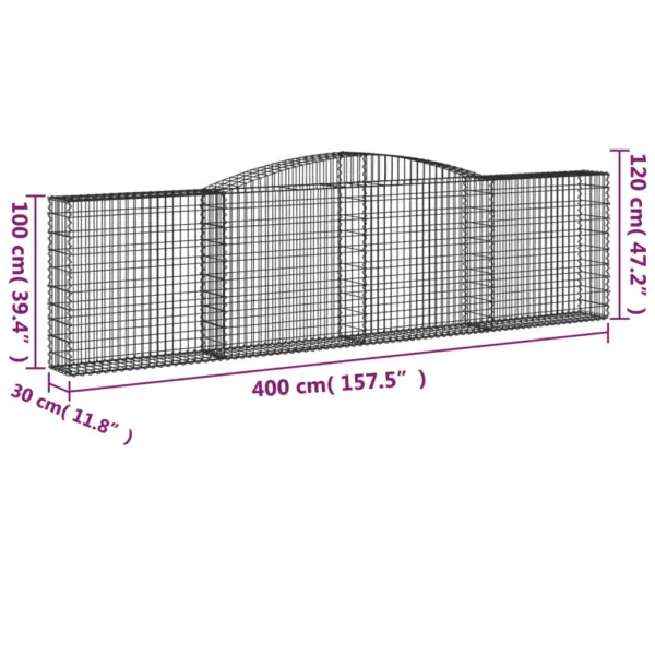 Kaarekujulised gabioonkorvid tugiseinaks, 2 tk, hõbedane tsingitud raud, 400 x 30 x 100/120 cm – 6