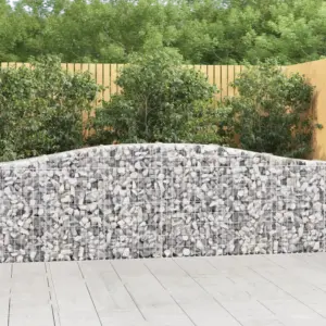 Kaarekujulised gabioonkorvid aiapiirdeks ja tugiseinaks, 2 tk, tsingitud raud, hõbedane, 400 x 30 x 80/100 cm