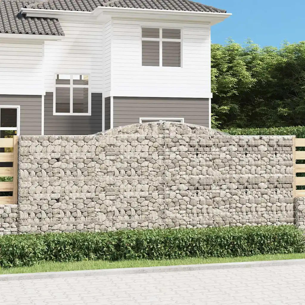 Kaarekujulised gabioonkorvid aiaseinaks, 25 tk, tsingitud raud, hõbedane, 400 x 50 x 160/180 cm