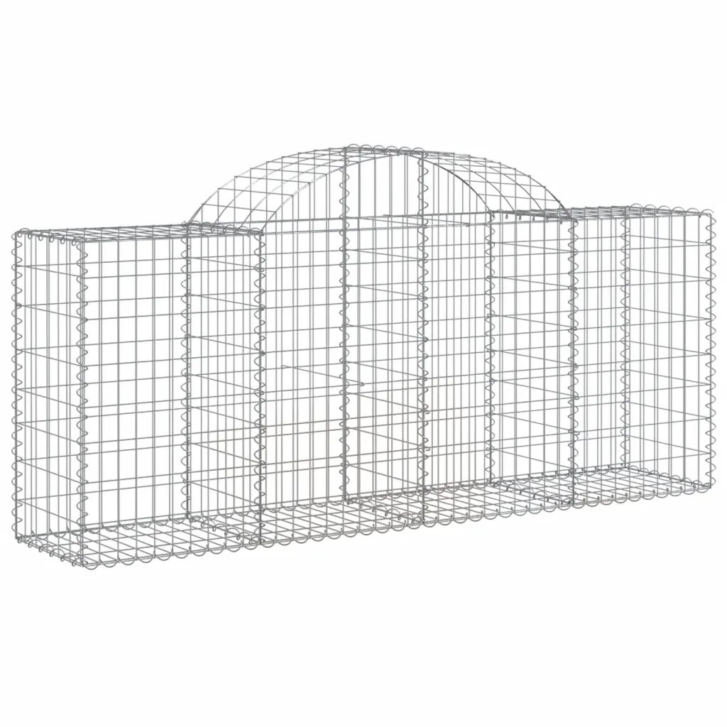 Kaarekujulised gabioonkorvid aiaseinaks, 3 tk, tsingitud raud, hõbedane, 200 x 50 x 80/100 cm
