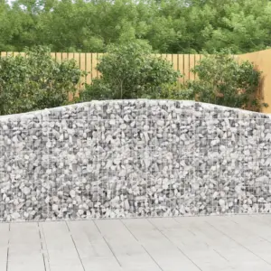 Kaarekujulised gabioonkorvid aiamüüriks, 3 tk, hõbedane tsingitud raud, 400 x 50 x 100/120 cm