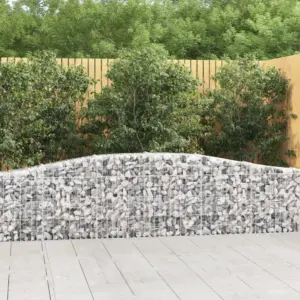 Kaarekujulised gabioonkorvid aiaseinaks, 4 tk, hõbedane tsingitud raud, 400 x 30 x 60/80 cm
