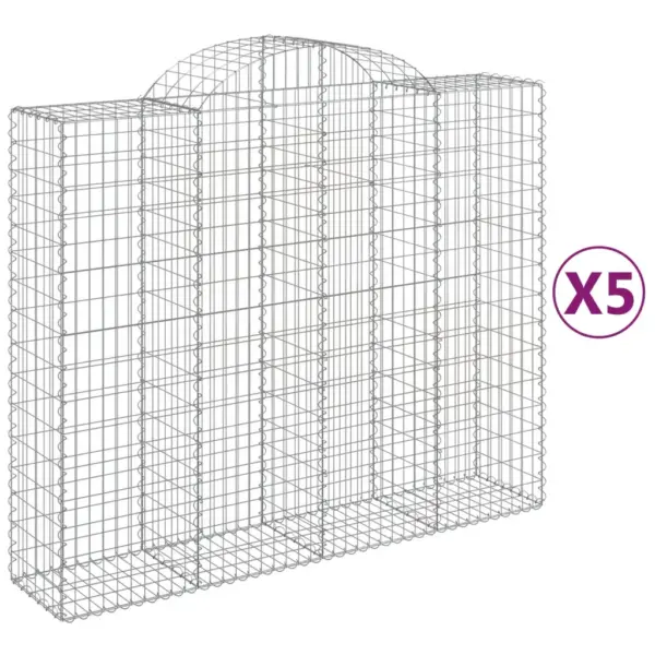 Kaarekujulised gabioonkorvid aiaseinaks, 5 tk, tsingitud raud, hõbedane, 200 x 50 x 160/180 cm – 2