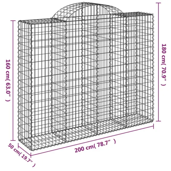 Kaarekujulised gabioonkorvid aiaseinaks, 5 tk, tsingitud raud, hõbedane, 200 x 50 x 160/180 cm – 6
