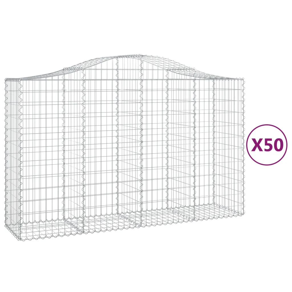 Kaarekujulised gabioonkorvid aiaseinaks, 50 tk, tsingitud raud, 200 x 50 x 120/140 cm