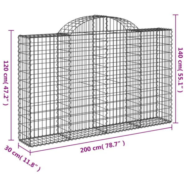 Kaarekujulised gabioonkorvid tugiseinaks, 7 tk, tsingitud raud, hõbedane, 200 x 30 x 120/140 cm – 6