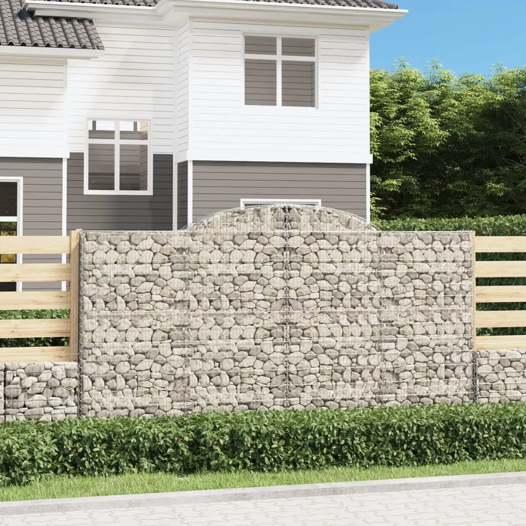 Kaarekujulised gabioonkorvid aiaseinaks, 7 tk, tsingitud raud, hõbedane, 300 x 30 x 160/180 cm
