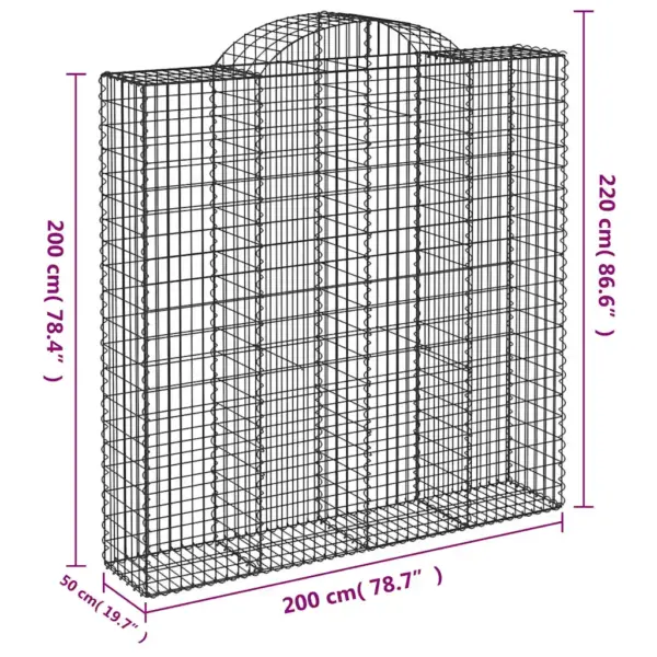 Kaarekujulised gabioonkorvid aiaseinaks, 7 tk, tsingitud raud, hõbedane, 200 x 50 x 200/220 cm – 6