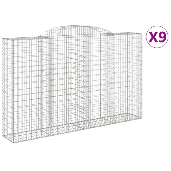 Kaarekujulised gabioonkorvid aiaseinaks, 9 tk, tsingitud raud, hõbedane, 300 x 50 x 180/200 cm – 2