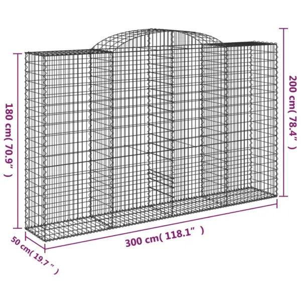 Kaarekujulised gabioonkorvid aiaseinaks, 9 tk, tsingitud raud, hõbedane, 300 x 50 x 180/200 cm – 6