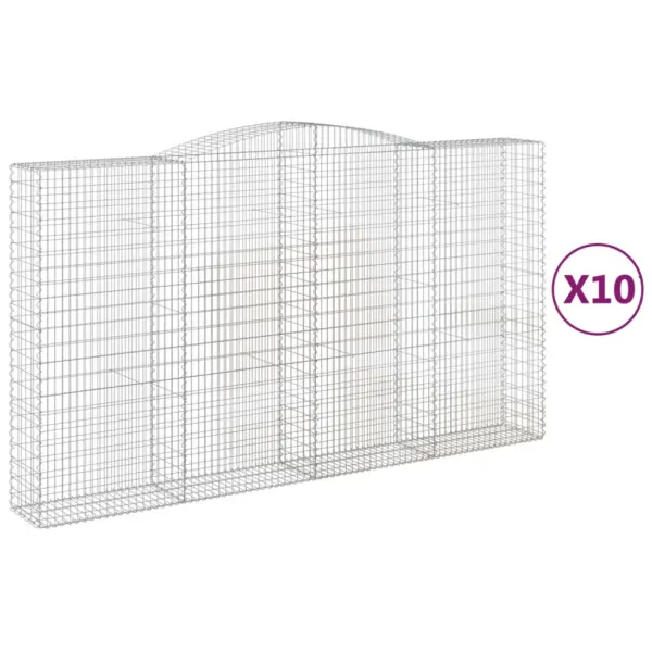 Kaarekujulised gabioonkorvid aiamüüriks, 10 tk, tsingitud raud, hõbedane, 400 x 50 x 220/240 cm – 2