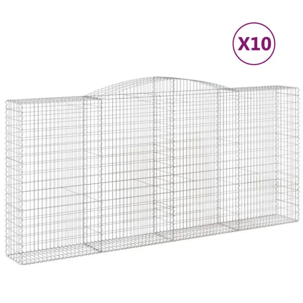 Kaarekujulised gabioonkorvid aiaseinaks, 10 tk, tsingitud raud, hõbedane, 400 x 50 x 180/200 cm – 2
