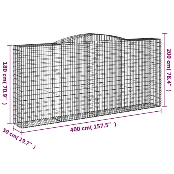 Kaarekujulised gabioonkorvid aiaseinaks, 10 tk, tsingitud raud, hõbedane, 400 x 50 x 180/200 cm – 6