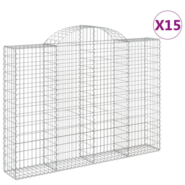 Kaarekujulised gabioonkorvid aiaseinaks, 15 tk, tsingitud raud, hõbedane, 200 x 30 x 140/160 cm – 2