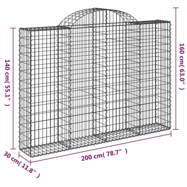 Kaarekujulised gabioonkorvid aiaseinaks, 15 tk, tsingitud raud, hõbedane, 200 x 30 x 140/160 cm – 6
