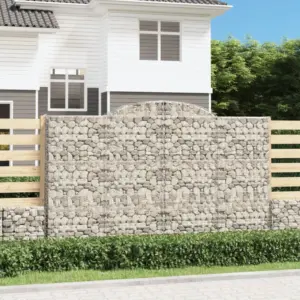 Kaarekujulised gabioonkorvid aiaseinaks, 17 tk, hõbedane tsingitud raud, 300 x 50 x 180/200 cm