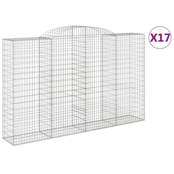 Kaarekujulised gabioonkorvid aiaseinaks, 17 tk, hõbedane tsingitud raud, 300 x 50 x 180/200 cm – 2