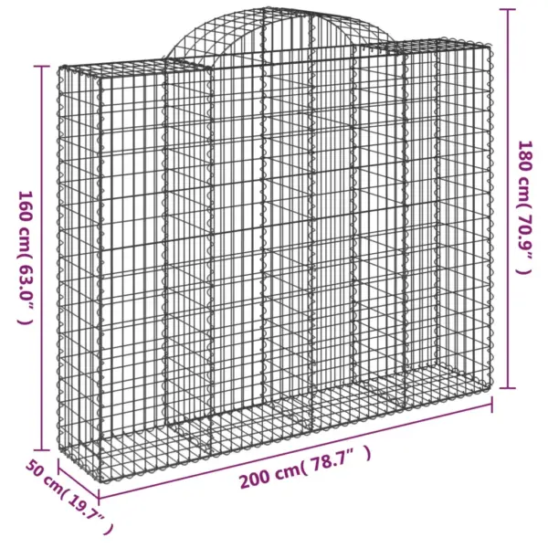 Kaarekujulised gabioonkorvid aiaseinaks, 18 tk, tsingitud raud, 200 x 50 x 160/180 cm - 6