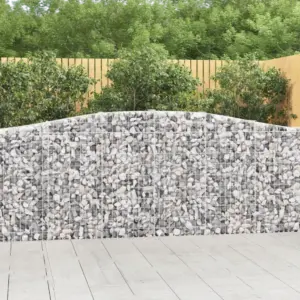 Kaarekujulised gabioonkorvid aiaseinaks, 3 tk, hõbedane tsingitud raud, 400 x 30 x 100/120 cm