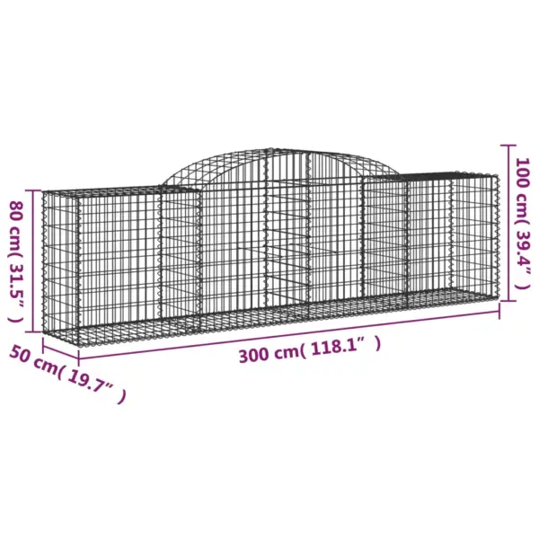 Kaarekujulised gabioonkorvid aiaseinaks, 4 tk, tsingitud raud, hõbedane, 300 x 50 x 80/100 cm – 6