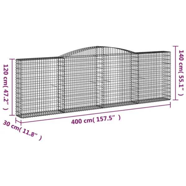 Kaarekujulised gabioonkorvid aiaseinaks, 7 tk, hõbedane tsingitud raud, 400 x 30 x 120/140 cm – 6