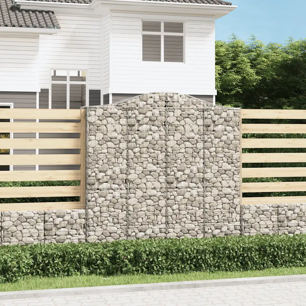 Kaarekujulised gabioonkorvid aiaseinaks, 8 tk, tsingitud raud, hõbedane, 200 x 50 x 200/220 cm