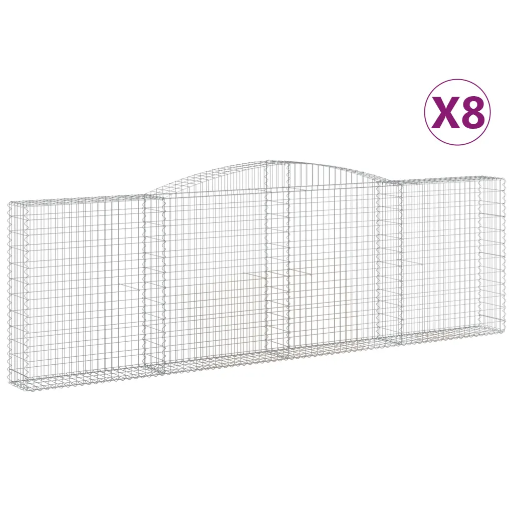 Kaarekujulised gabioonkorvid aiaseinaks, 8 tk, tsingitud raud, hõbedane, 400 x 30 x 120/140 cm