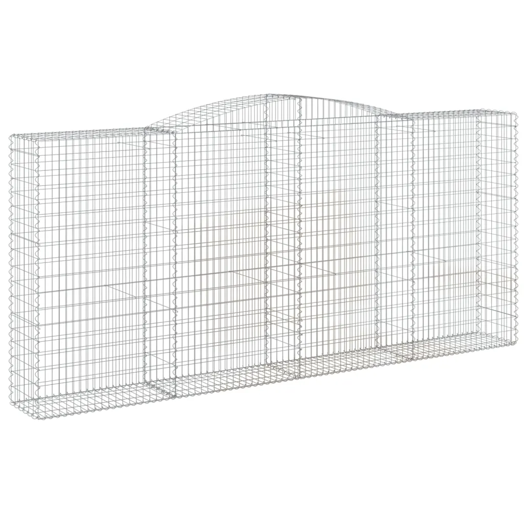 Kaarekujulised gabioonkorvid aiaseinaks, 8 tk, hõbedane, tsingitud raud, 400 x 50 x 180/200 cm