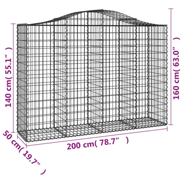 Kaarjad gabioonkorvid aiaseinale, 4 tk, tsingitud raud, hõbedane, 200 x 50 x 140/160 cm – 6