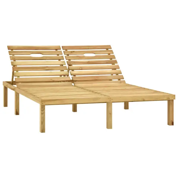 Kahekohaline immutatud männipuidust päevitustool hallide patjadega, reguleeritava seljatoega, 200 x 138 cm - 2