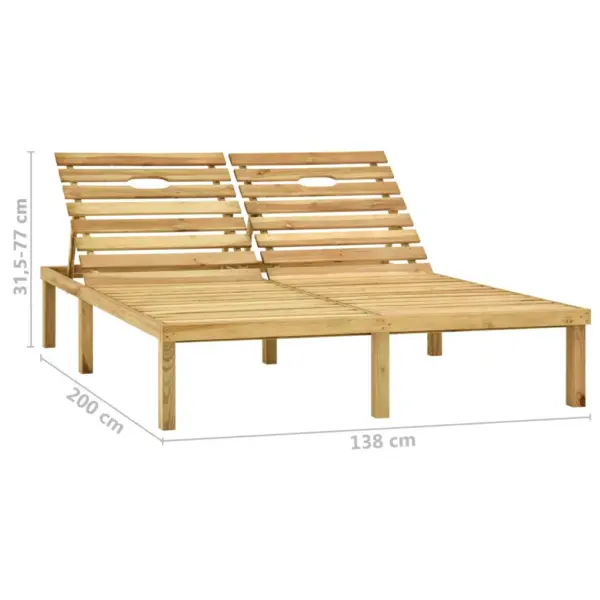 Kahekohaline immutatud männipuidust päevitustool hallide patjadega, reguleeritava seljatoega, 200 x 138 cm - 7