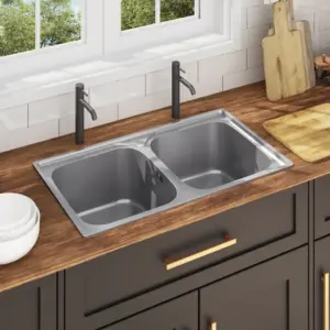 Kahekordne roostevabast terasest köögivalamu sõela ja haisulukuga, hõbedane, 84 x 48 x 22 cm