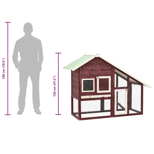 Kahekorruseline kuusepuidust küülikupuur veekindla katusega, kohvipruun ja valge, 140 x 63 x 120 cm – 12