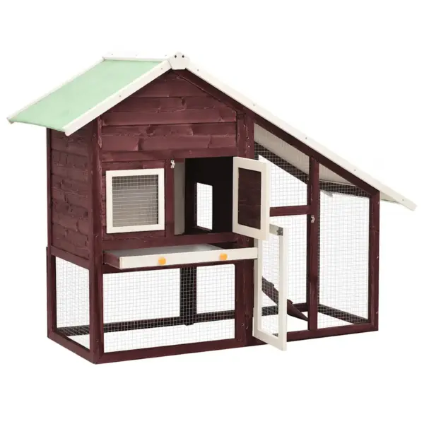 Kahekorruseline kuusepuidust küülikupuur veekindla katusega, kohvipruun ja valge, 140 x 63 x 120 cm – 5