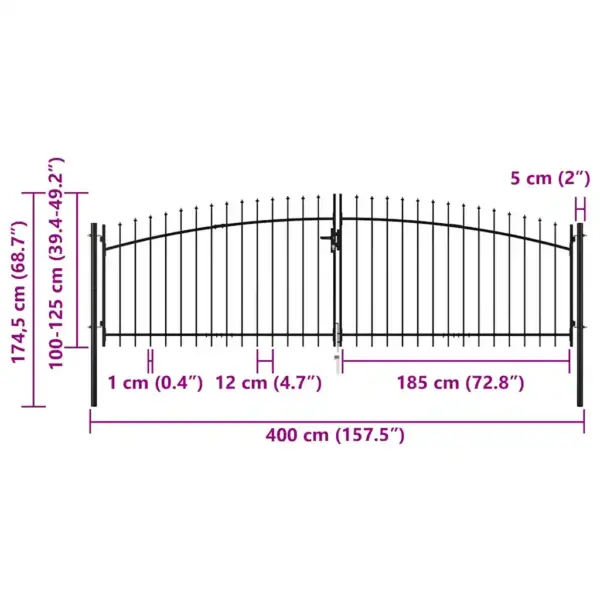 Kahepoolne must aiavärav nooleotstega, pulbervärvitud teras, 400 x 175 cm – 6