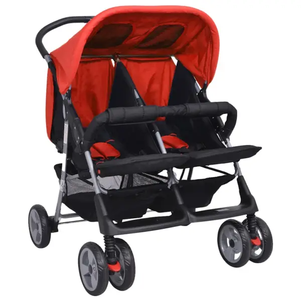 Kokkupandav kaksikute jalutuskäru terasraamiga, punane ja must, 80 x 96 x 104 cm – 3