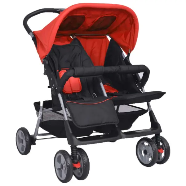 Kokkupandav kaksikute jalutuskäru terasraamiga, punane ja must, 80 x 96 x 104 cm – 5