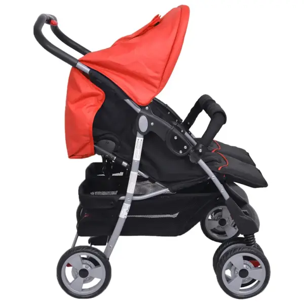 Kokkupandav kaksikute jalutuskäru terasraamiga, punane ja must, 80 x 96 x 104 cm – 6