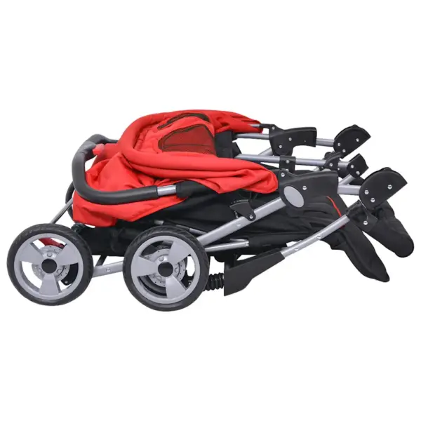 Kokkupandav kaksikute jalutuskäru terasraamiga, punane ja must, 80 x 96 x 104 cm – 7