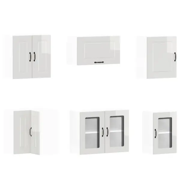 11-osaline nurgaga köögikapikomplekt Kalmar, läikiv valge, tehispuit ja klaas – 5