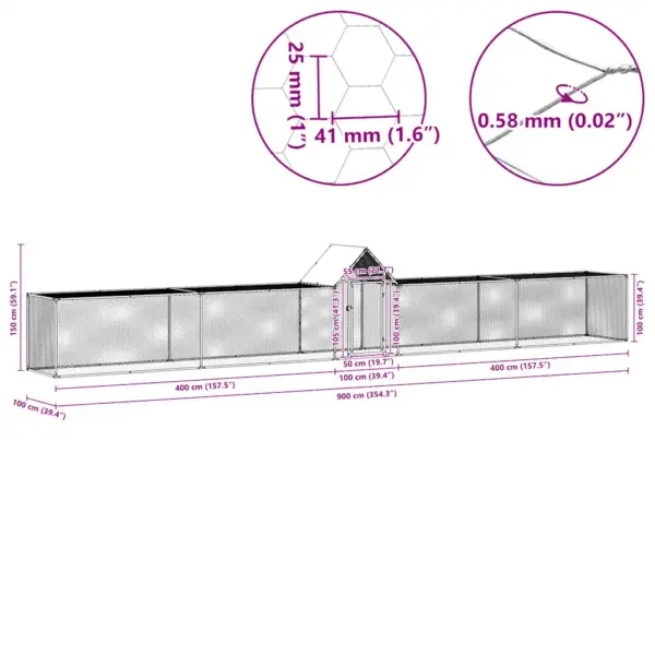 Kanade väliaedik veekindla katusega, tsingitud teras, hõbedane, 9 x 1 x 1,5 m – 9