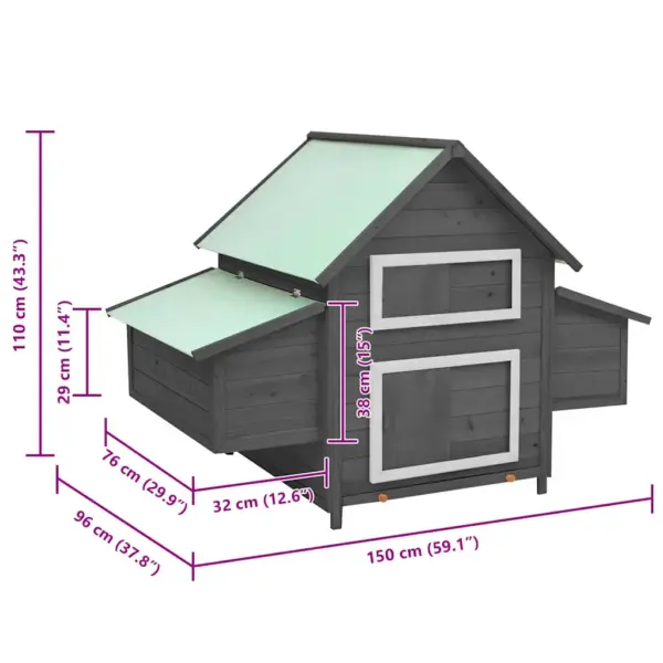 Kanakuut kahe pesakastiga, hall ja valge, kuusepuidust, 150 x 96 x 110 cm – 8