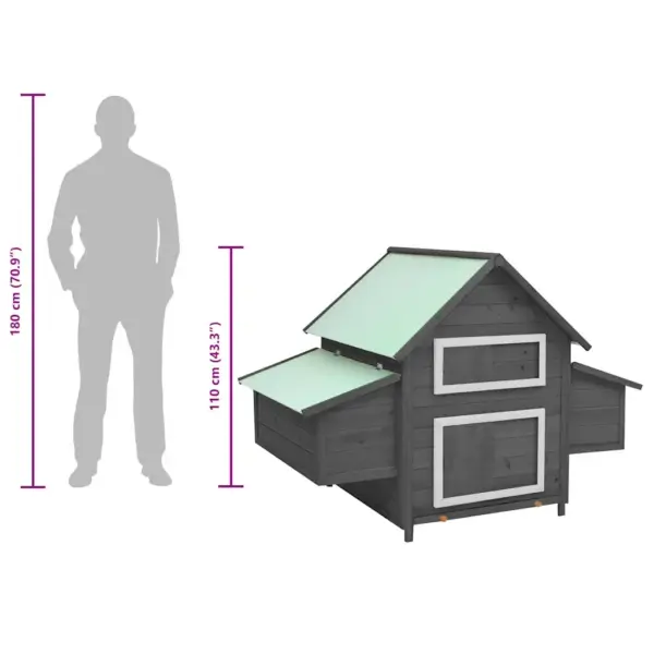 Kanakuut kahe pesakastiga, hall ja valge, kuusepuidust, 150 x 96 x 110 cm – 9