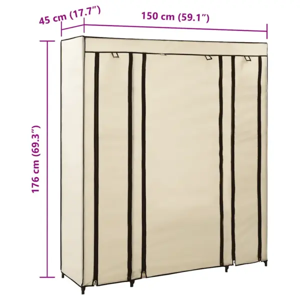 Kokkupandav kangast riidekapp sektsioonidega, kreemjasvalge, 150 x 45 x 176 cm – 6